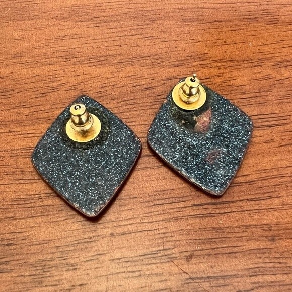 Vintage Drop Earrings Oversized Hand Painted Paint Splatter Studs - Picture 4 of 6